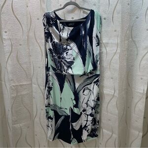 Connected Apparel Floral Sheath Dress Womens 16 Navy Mint Green Blouson